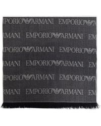 Emporio Armani - Logo-embroidered Fringed Scarf - Lyst