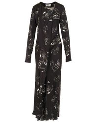 MSGM - Swan Printed Long-Sleeved Maxi Dress - Lyst