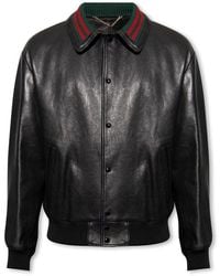 Gucci - Web-collar Leather Bomber Jacket - Lyst