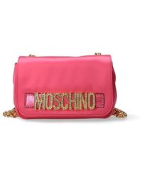 Moschino - Satin Logo Plaque Shoulder Bag - Lyst