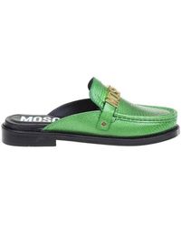 Moschino Logo Lettering Plaque Slip-on Loafers - Green