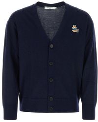 Maison Kitsuné - Navy Blue Wool Cardigan - Lyst