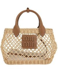 Miu Miu - Logo-Appliqué Interwoven Top Handle Bag - Lyst