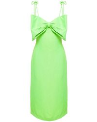 MSGM - Woman's Green Viscose Dress With Bow Detail - Lyst