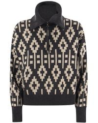 Brunello Cucinelli - Vintage Jacquard Sweater In Virgin Wool, Cashmere And Silk With Shiny Half Zip - Lyst