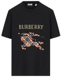 Burberry - Logo Embroidered Checked T-Shirt - Lyst