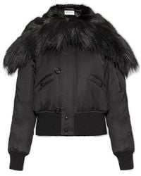 Saint Laurent - Black Jacket With Faux Fur - Lyst
