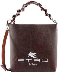 Etro Logo Print Top Handle Bag - Brown