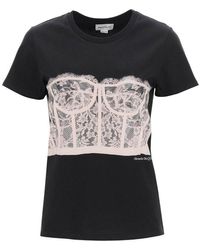 Alexander McQueen Lace Corset Printed T-shirt - Black