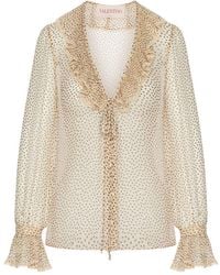 Valentino - Polka Dot Printed Ruffled Top - Lyst