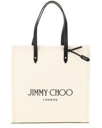 Jimmy Choo Canvas Tote Bag With Logo - Natural