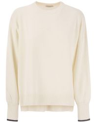 Brunello Cucinelli - Cashmere Knit With Shiny Contrast Cuffs - Lyst