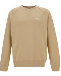 Balmain - Beige Crewneck Sweatshirt With Contrasting Logo Print At The Front In Cotton Man - Lyst