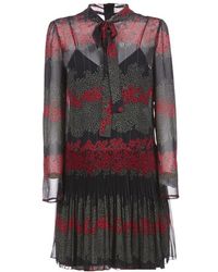 RED Valentino - Red Floral Printed Long-sleeved Mini Dress - Lyst
