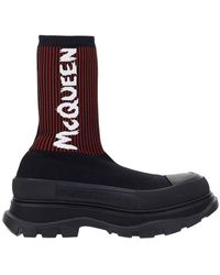 Alexander McQueen - Logo Intarsia High Ankle Sock Boots - Lyst