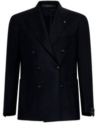 Tagliatore - Brooch-Detail Double-Breasted Blazer - Lyst