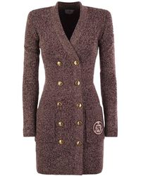 Elisabetta Franchi - Logo Patch Double Breasted Coat Dress - Lyst