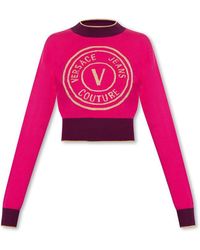 Versace - Cropped Sweater With Logo - Lyst