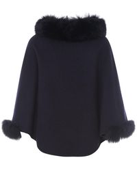 Max Mara Fur Collar Cape - Blue