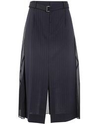 Sacai - Stripe Belted Midi Skirt - Lyst