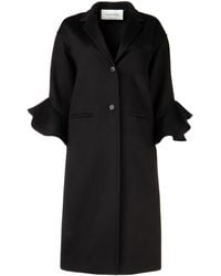 Valentino Ruffle Trim Straight Coat - Black