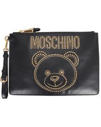Moschino Teddy Pouch With Studs - Black