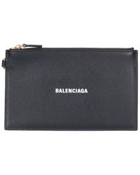 Balenciaga Logo Printed Cash Pouch Card Holder - Black