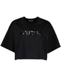 Moncler - Cropped T Shirt With Sequin Logo - Lyst