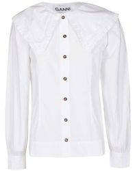 Ganni - Ruffled Collar Buttoned Shirt - Lyst