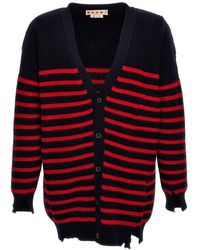 Marni - Destroyed Effect Striped Cardigan Sweater, Cardigans - Lyst
