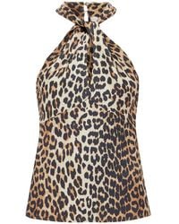 Ganni - Leopard Print Satin Top For - Lyst