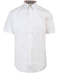 Burberry Stretch Cotton Shirt With Embroidered Monogram - White
