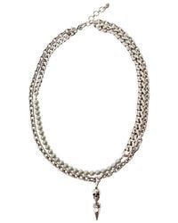 Alexander McQueen - Silver Double-layered Chain Necklace With Pearls And Skull Charm In Brass - Lyst