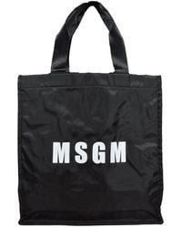 MSGM - Logo Printed Top Handle Bag - Lyst