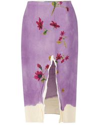 Prada Floral Print High-waisted Midi Skirt - Purple
