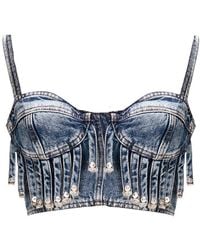 Moschino - Jeans Fringed Denim Cropped Top - Lyst