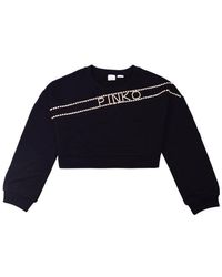 Pinko - Logo Embellished Cropped Sweatshirt - Lyst