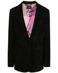 Etro - Single-Breasted Velvet Blazer With V-Neckline - Lyst