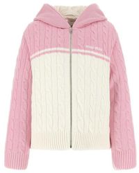 Miu Miu Color Block Hooded Knit Jacket - Pink
