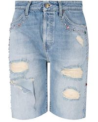 Washington DEE-CEE U.S.A. - Stud Embellished Distressed Denim Shorts - Lyst