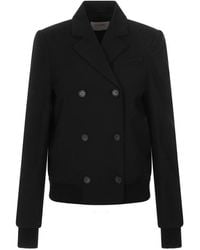 Sportmax - Fascia Double-breasted Bomber Jacket In Stretch Wool - Lyst