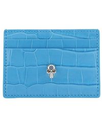 Blue Alexander McQueen Skull Leather Card Holder in Blue Night Womens Accessories Wallets and cardholders 