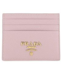 Prada Card Holder In Saffiano - Pink
