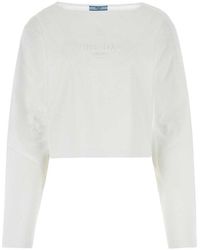 Prada - Logo Embossed Boat Neck Sweatshirt - Lyst