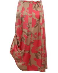 Fendi All-over Roses Printed Gathered Waist Midi Skirt