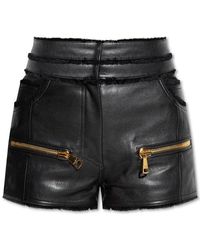 Balmain - Black High-rise Leather Shorts - Lyst