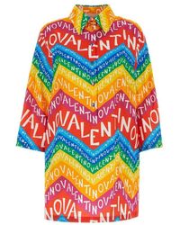 Valentino - All-Over Logo Printed Long-Sleeved Shirt Dress - Lyst