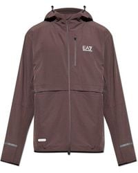 EA7 - Logo Printed Hooded Jacket - Lyst