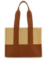 Chloé - Two-Tone Raffia And Leather Medium Woody Shopping Bag - Lyst