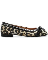 Ganni - Ballet Flats With Eyelets And All-Over Leopard Print - Lyst